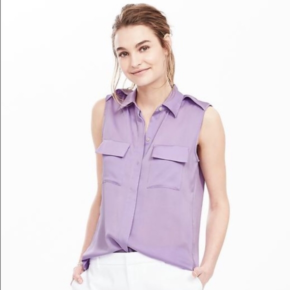Silky Lilac Sleeveless Button Down Blouse - Picture 1 of 6